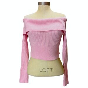 Wild Fable S Pastel Pink Off Shoulder Cropped Sweater Ballet Barbie Girlhood Y2K